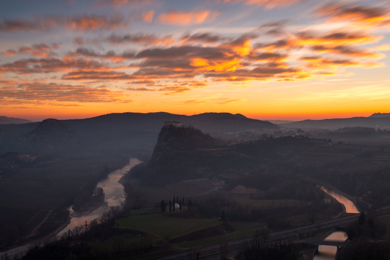 Aerial sunset landscape